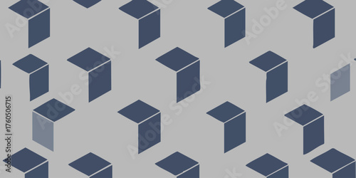 Geometric Pattern of Blue and Gray Cubes on a Neutral Background, Abstract Design