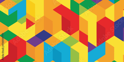 Vibrant Geometric Abstract Pattern with Colorful Shapes and Overlapping Designs