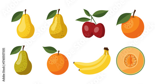 A collection of various fresh fruits including pears oranges cherries and bananas.