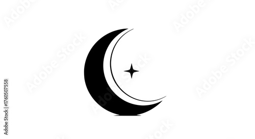 Elegant crescent moon and star symbol ideal for minimalist designs, Ramadan celebrations, spiritual themes, or faith-based projects, adding a touch of serenity and celestial beauty