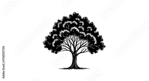 Majestic tree silhouette evoking nature's resilience and growth, perfect for branding, logo design, or eco-friendly projects, a timeless symbol of strength and environmental awareness
