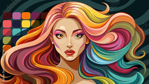 Very beautiful hair colors palette featuring a harmonious range of tones — from deep brunette and vibrant auburn to golden blonde, pastel pink, and platinum hues — elegantly displayed for modern style