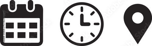 Calendar clock location icons vector design.
