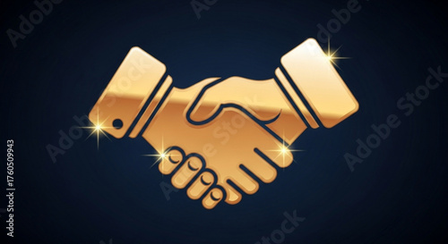 Golden handshake icon isolated on dark blue background business partnership agreement concept symbol of a successful deal vector illustration