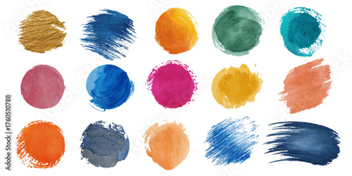 Big watercolor ink splash bundle frame with colorful paint splatter and brush set background texture .hand drawn freehand vector elements for splotchy brush stroke .