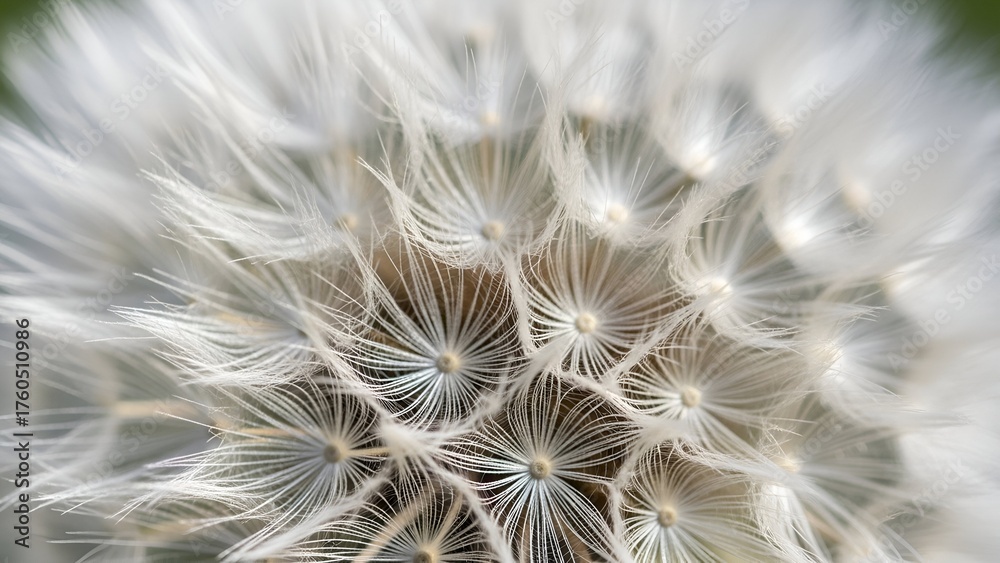 Fototapeta premium Close Up of Dandelion Seed Head with Delicate White Fluffs on Dark Background