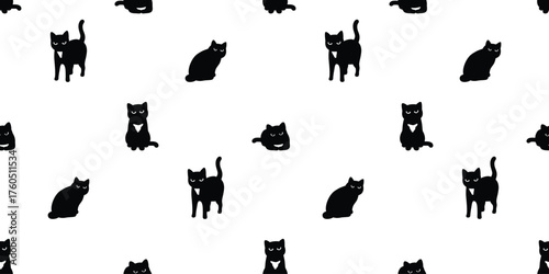 black cat seamless pattern kitten icon vector calico doodle cartoon pet animal illustration tile background gift wrapping paper repeat wallpaper scarf isolated