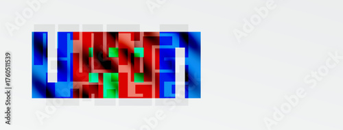 Abstract colorful squares form word listen. Bright hues blend, creating dynamic visual impact. Modern design, simple composition.