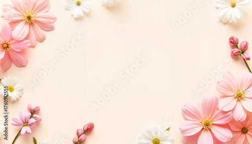 Floral arrangement with pink and white flowers on soft background  