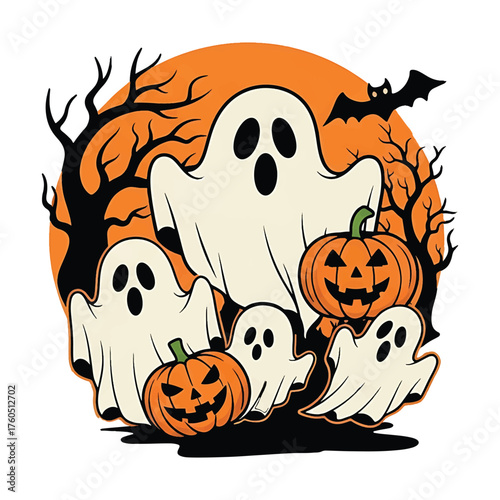 Funny Fleeting Ghost Pumpkins Character Vector Art for Halloween