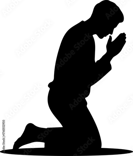 praying kneeling man silhouette vector illustration
