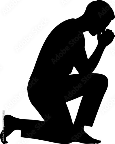 praying kneeling man silhouette vector illustration