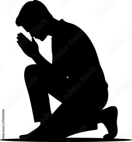praying kneeling man silhouette vector illustration