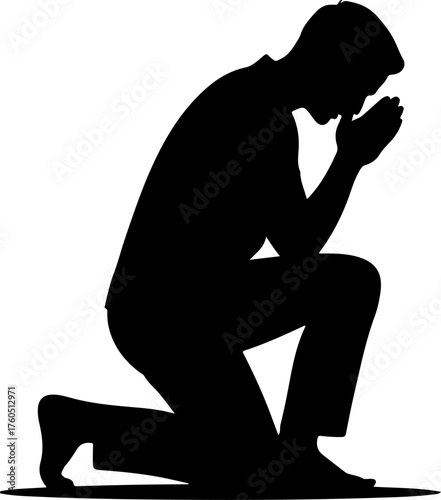praying kneeling man silhouette vector illustration
