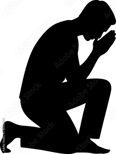 praying kneeling man silhouette vector illustration