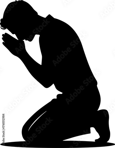 praying kneeling man silhouette vector illustration