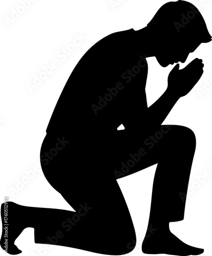 praying kneeling man silhouette vector illustration
