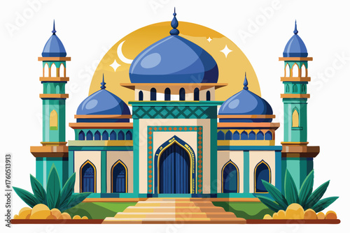 Mosque Illustration – Islamic Architecture, Religious Building, and Cultural Heritage Design