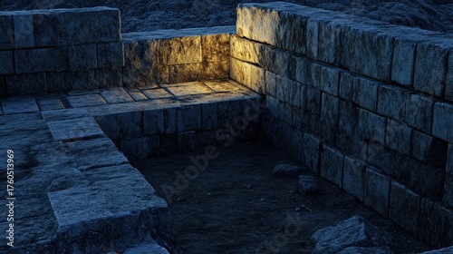 Ancient Interlocking Stone Blocks Forming a Wall Structure