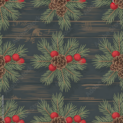 Seamless christmas pinecone pattern holiday decor digital design cozy atmosphere top-down view