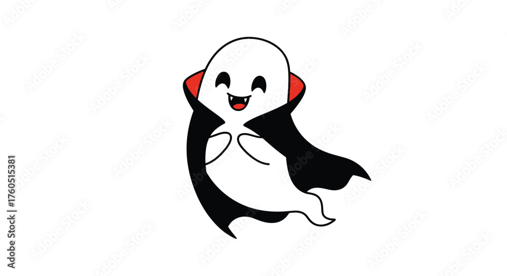 Fototapeta premium This cute ghost is dressed up as a vampire for Halloween.
