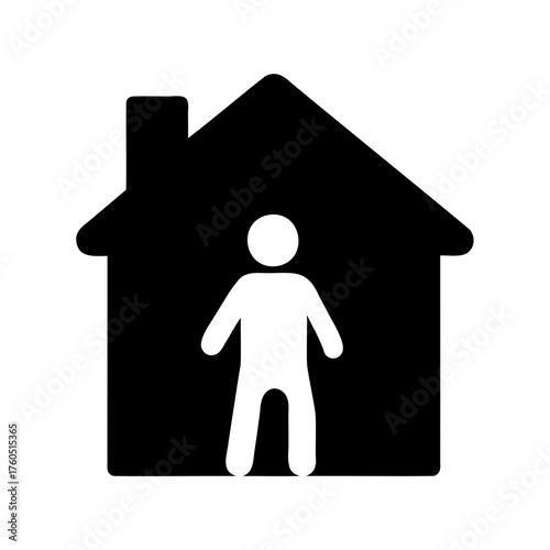Person silhouette standing inside a house, conceptual representation of staying home