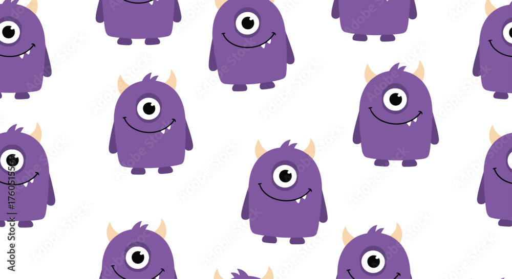 Obraz premium A seamless pattern of cute purple one-eyed monsters.