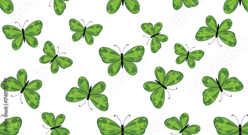 A delightful pattern of green butterflies flying across a white background.