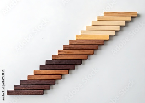 Wooden Spiral Staircase Climbing Upward on White Background