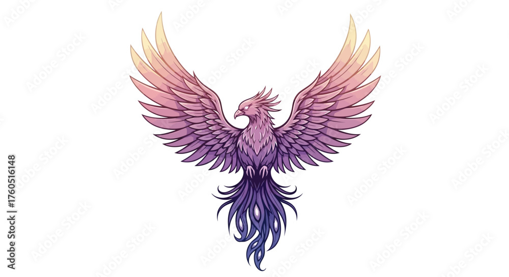 Obraz premium Majestic phoenix rising with vibrant wings, a symbol of rebirth and strength perfect for fantasy art, gaming designs, and compelling branding projects
