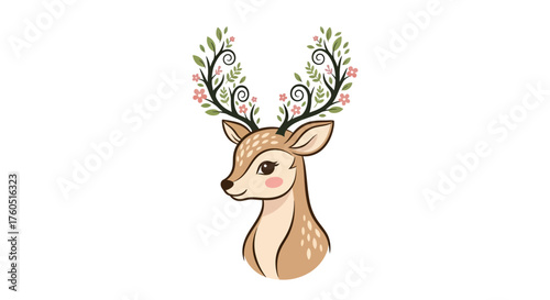Adorable deer with floral antlers brings whimsical charm to children's designs and nature-themed projects, adding a touch of magic and playful elegance