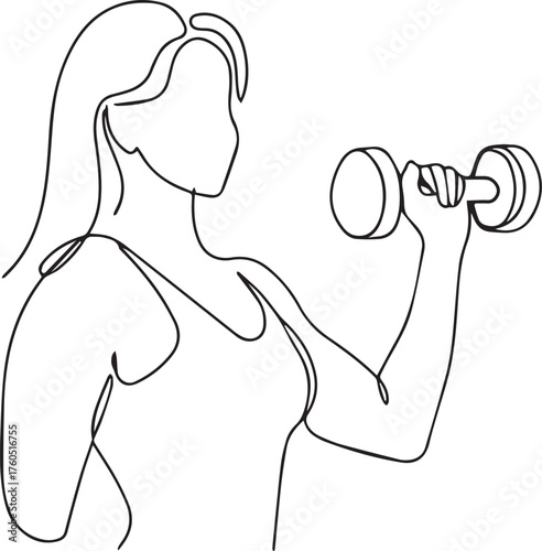 Line art illustration of a woman lifting weights for fitness