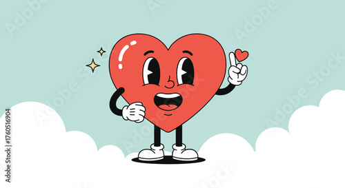 A cartoon heart character with a friendly expression smiles and winks.