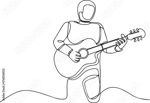Minimalist line art drawing of a person playing an acoustic guitar