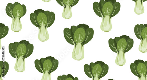 A repeating pattern of pixel art bok choy vegetables.