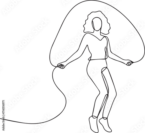 Line art drawing of a woman jumping rope for exercise