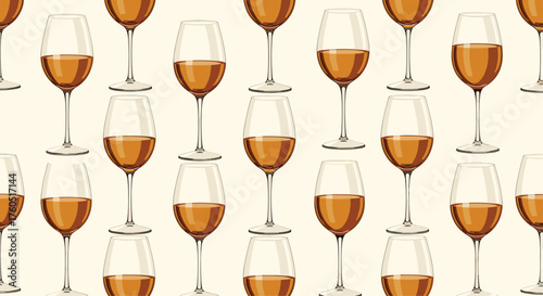 Repeating pattern of golden wine glasses filled with amber liquid.