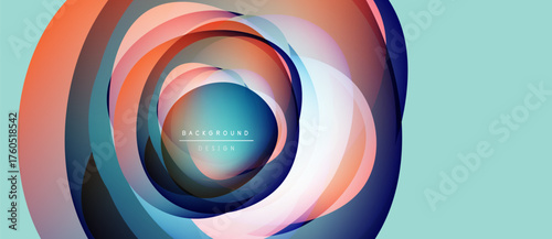 Abstract concentric circles, vibrant colors, modern design. Background features text background design. Teal backdrop complements layered shapes.
