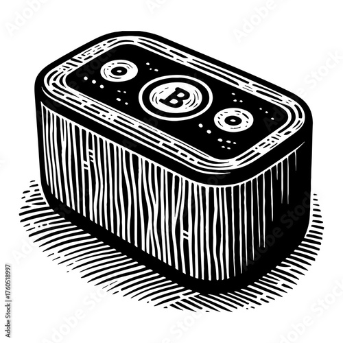 Vintage Style Smart Speaker Device with B Symbol Top View Black and White Outline Line Art Drawing