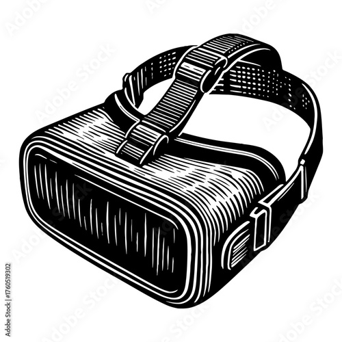 Augmented Virtual Reality Headset Device Futuristic Technology Black and White Outline Line Art Drawing