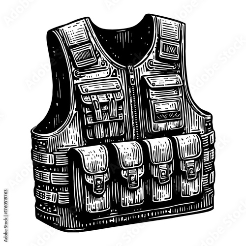 black and white tactical vest sketch clip art preview