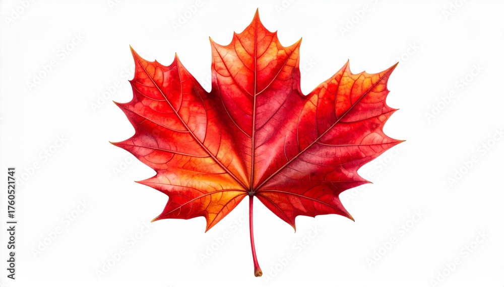 Fototapeta premium Vibrant Red Maple Leaf on White Background - Autumn Fall Season Symbol