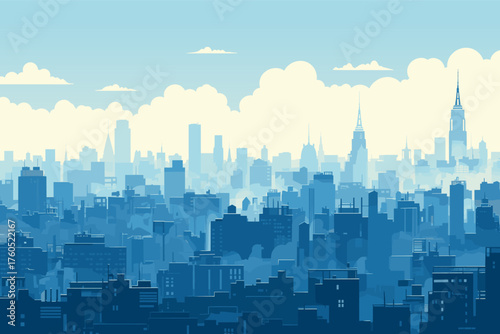 Big city background at dusk, vector illustration