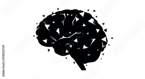 Abstract black brain silhouette with geometric connections, symbolizing thought and ideas.
