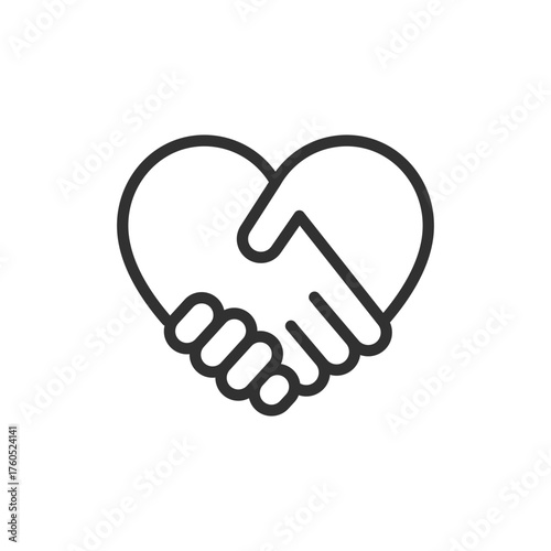Handshake heart, linear icon. Partnership, trust, and friendship concept. Line with editable stroke.