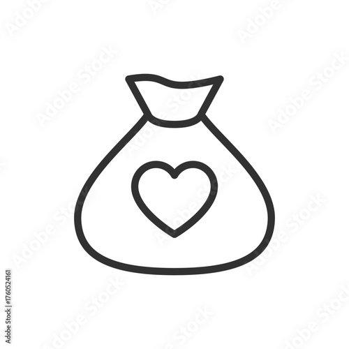 Money bag with heart, linear icon. Charity fund and donation concept. Line with editable stroke.