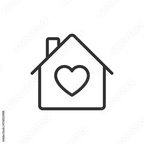 House with heart, linear icon. Shelter and charity support. Line with editable stroke.