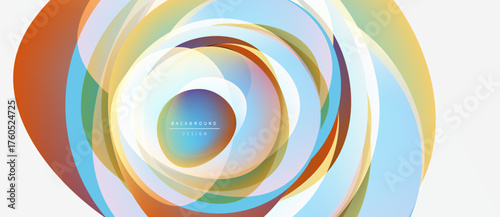 Abstract colorful swirls create dynamic circular pattern. Bright hues blend, forming vibrant background design. Modern, flowing shapes.
