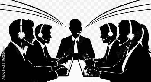 Team of customer service professionals collaborating in a meeting, focused and connected.