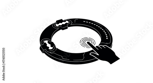 Abstract circular interface with user finger interacting with touch screen technology